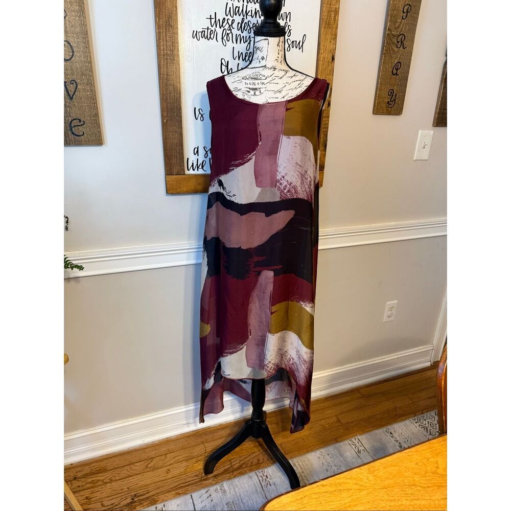 Anna Melani Women's Abstract Sleeveless Silk Blend Dress Multicolor Medium